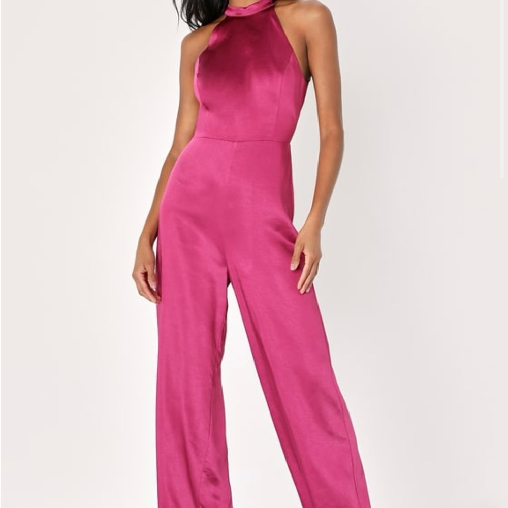 Satin wide leg open back jumpsuit